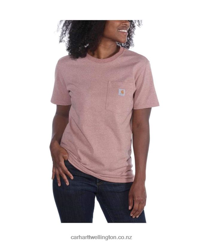 Women Loose Fit Heavyweight Short-Sleeve K87 Pocket T-Shirt Carhartt R6J0P223 Ash Rose