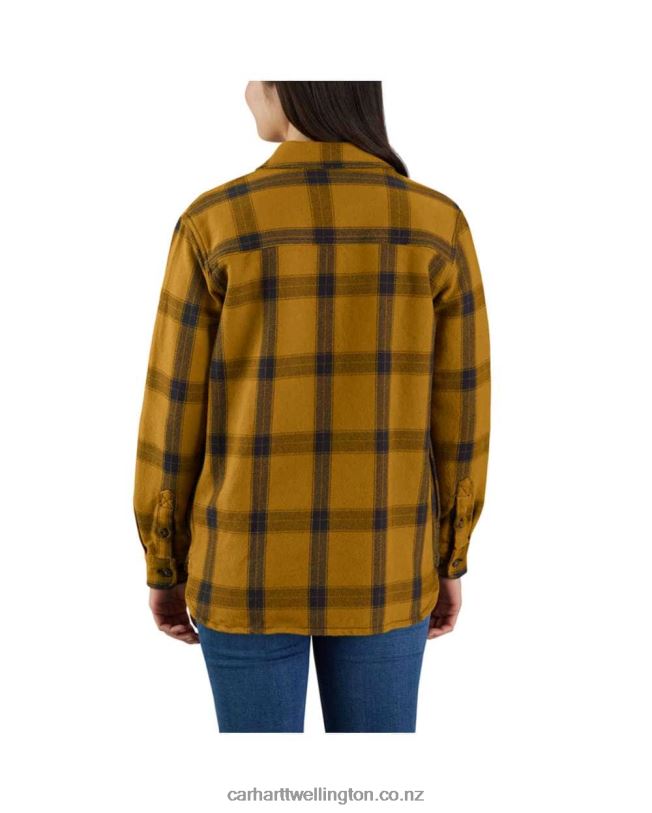 Women Loose Fit Heavyweight Twill Long-Sleeve Plaid Shirt Carhartt R6J0P248 Carhartt Brown