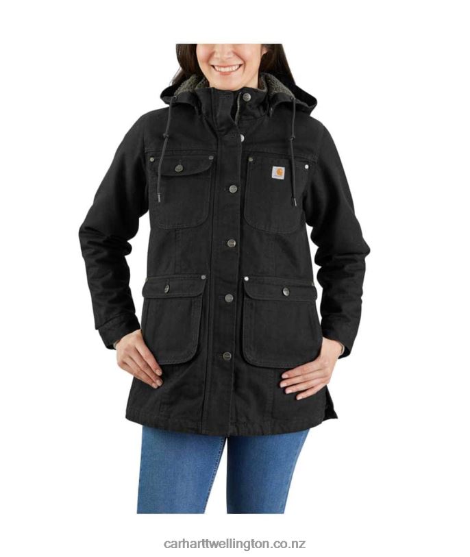 Women Loose Fit Weathered Duck Coat Carhartt R6J0P186 Black