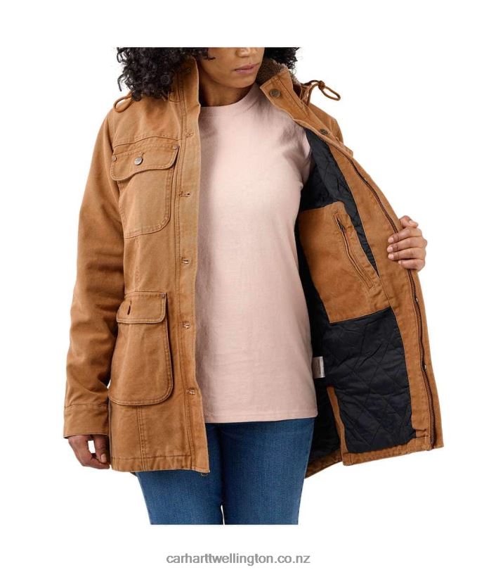 Women Loose Fit Weathered Duck Coat Carhartt R6J0P186 Black