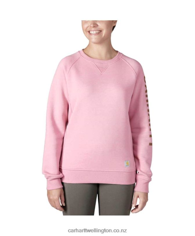 Women Relaxed Fit Midweight Crewneck Block Logo Sleeve Graphic Sweatshirt Carhartt R6J0P210 Asphalt Heather Nep