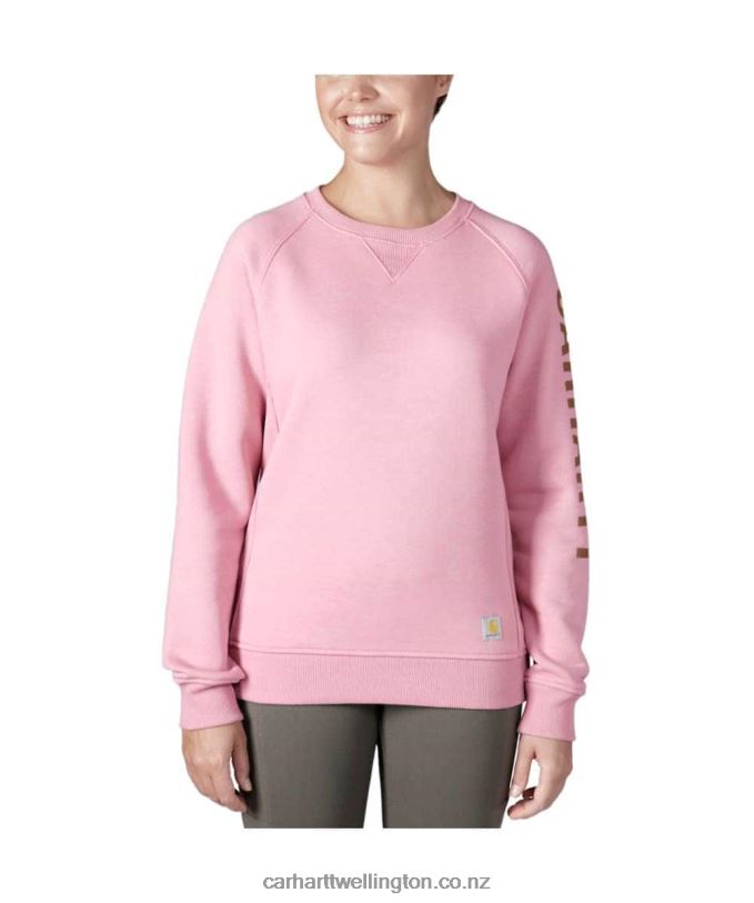 Women Relaxed Fit Midweight Crewneck Block Logo Sleeve Graphic Sweatshirt Carhartt R6J0P210 Asphalt Heather Nep