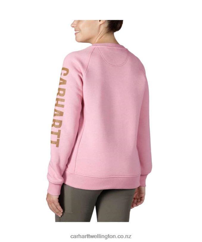 Women Relaxed Fit Midweight Crewneck Block Logo Sleeve Graphic Sweatshirt Carhartt R6J0P210 Asphalt Heather Nep
