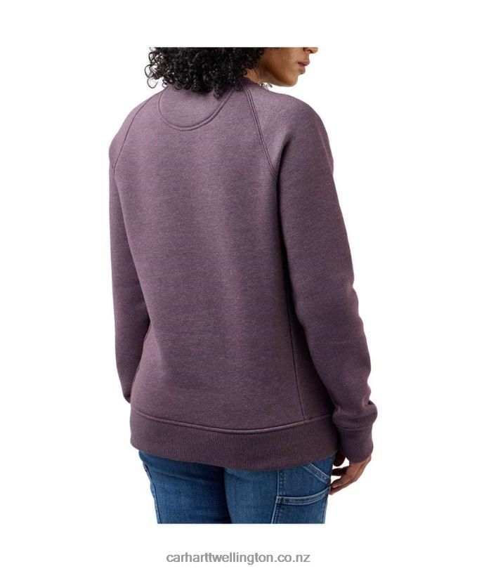 Women Relaxed Fit Midweight Crewneck Block Logo Sleeve Graphic Sweatshirt Carhartt R6J0P210 Asphalt Heather Nep