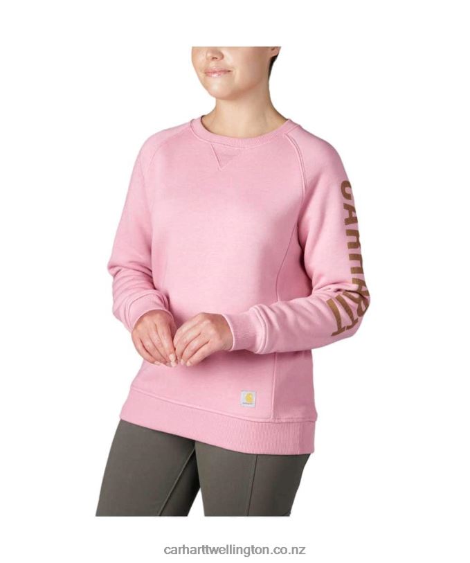 Women Relaxed Fit Midweight Crewneck Block Logo Sleeve Graphic Sweatshirt Carhartt R6J0P210 Asphalt Heather Nep