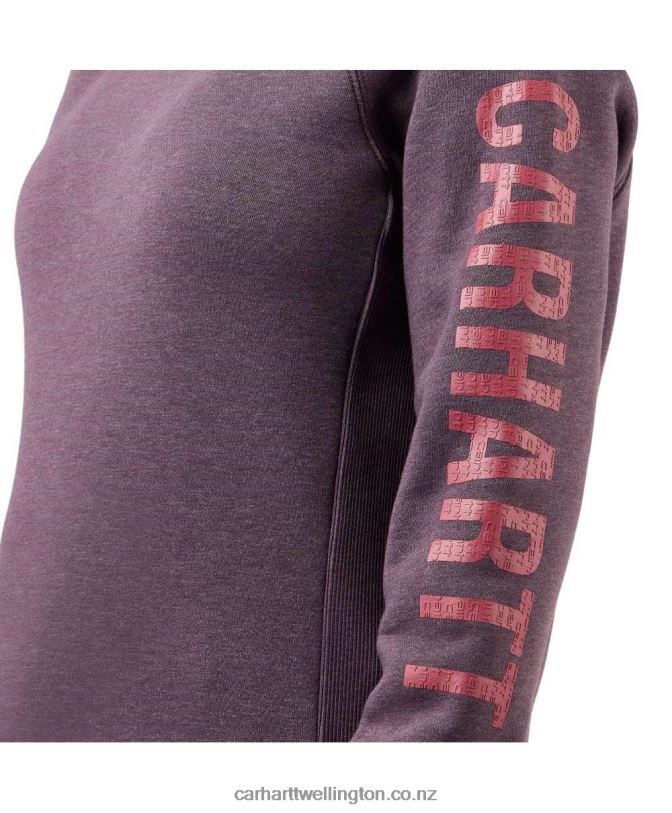 Women Relaxed Fit Midweight Crewneck Block Logo Sleeve Graphic Sweatshirt Carhartt R6J0P210 Asphalt Heather Nep