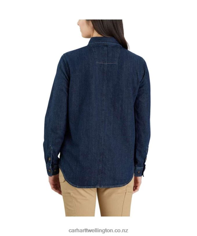Women Relaxed Fit Midweight Denim Long-Sleeve Shirt Carhartt R6J0P247 Zion