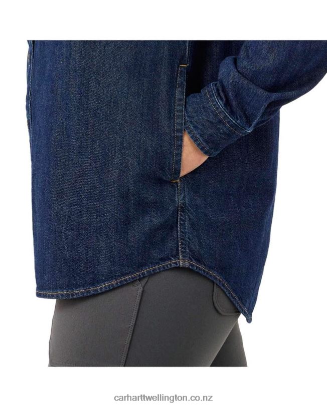 Women Relaxed Fit Midweight Denim Long-Sleeve Shirt Carhartt R6J0P247 Zion