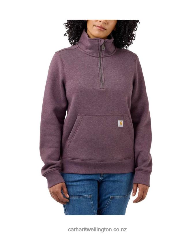 Women Relaxed Fit Midweight Half Zip Sweatshirt Carhartt R6J0P204 Blackberry Heather