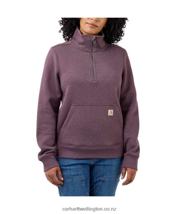 Women Relaxed Fit Midweight Half Zip Sweatshirt Carhartt R6J0P204 Blackberry Heather