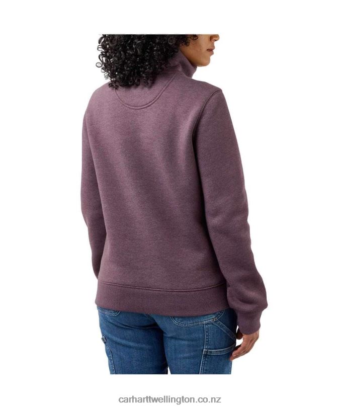 Women Relaxed Fit Midweight Half Zip Sweatshirt Carhartt R6J0P204 Blackberry Heather