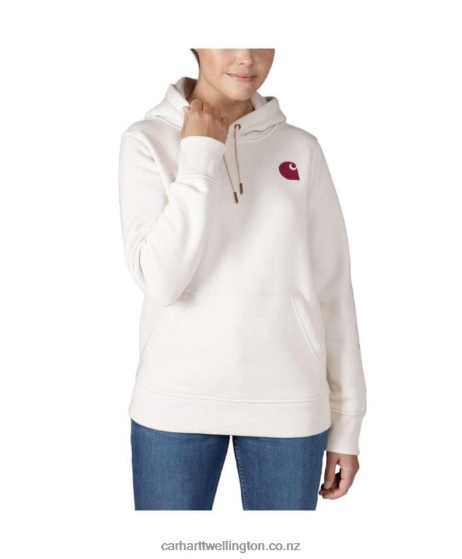 Women Relaxed Fit Midweight Logo Sleeve Graphic Sweatshirt Carhartt R6J0P211 Ash Rose