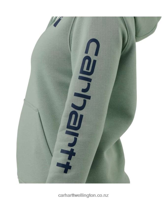 Women Relaxed Fit Midweight Logo Sleeve Graphic Sweatshirt Carhartt R6J0P211 Ash Rose