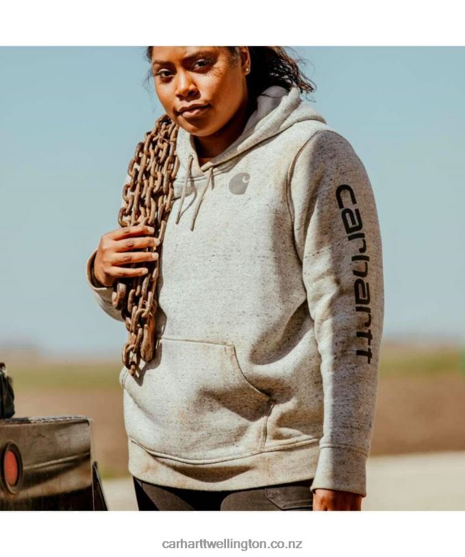 Women Relaxed Fit Midweight Logo Sleeve Graphic Sweatshirt Carhartt R6J0P211 Ash Rose