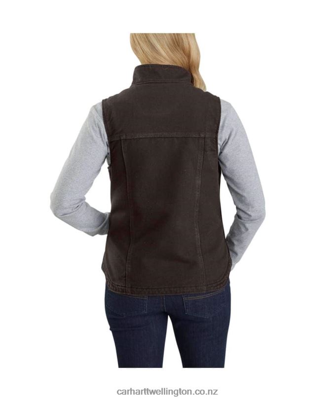 Women Relaxed Fit Washed Duck Sherpa Lined Mock Neck Vest Carhartt R6J0P222 Carhartt Brown