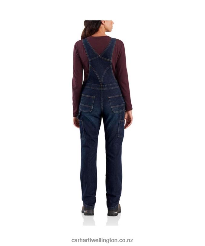 Women Rugged Flex Denim Double Front Bib Overalls Carhartt R6J0P219 Midnight Sky