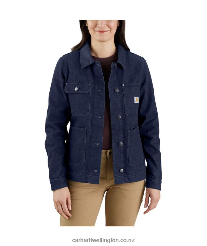 Women Rugged Flex Relaxed Fit Denim Jacket Carhartt R6J0P192 Basin