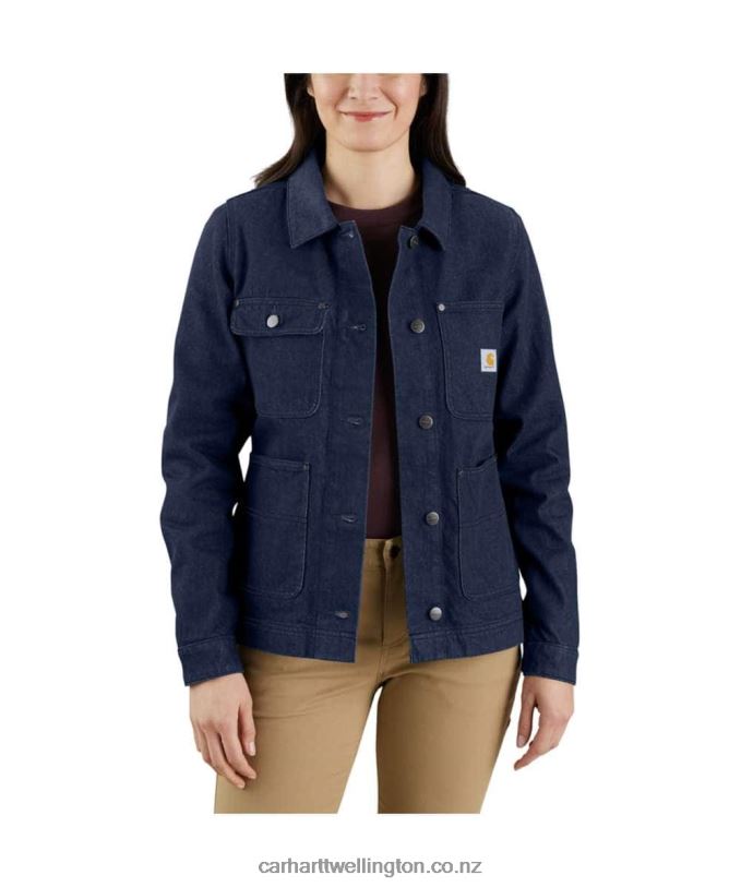 Women Rugged Flex Relaxed Fit Denim Jacket Carhartt R6J0P192 Basin