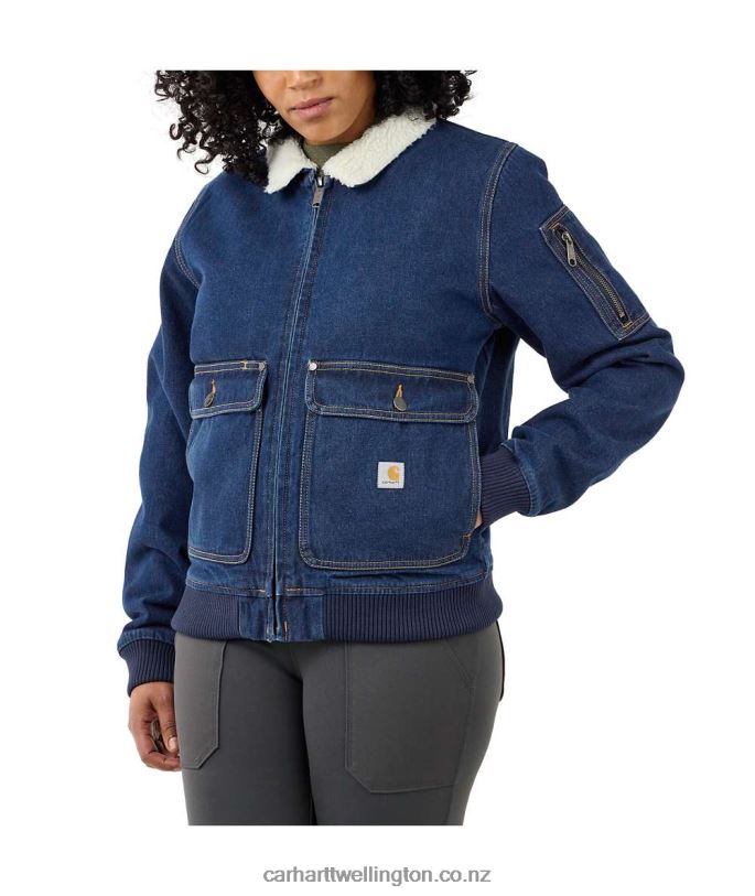 Women Rugged Flex Relaxed Fit Denim Sherpa-Lined Jacket Carhartt R6J0P187 Beech