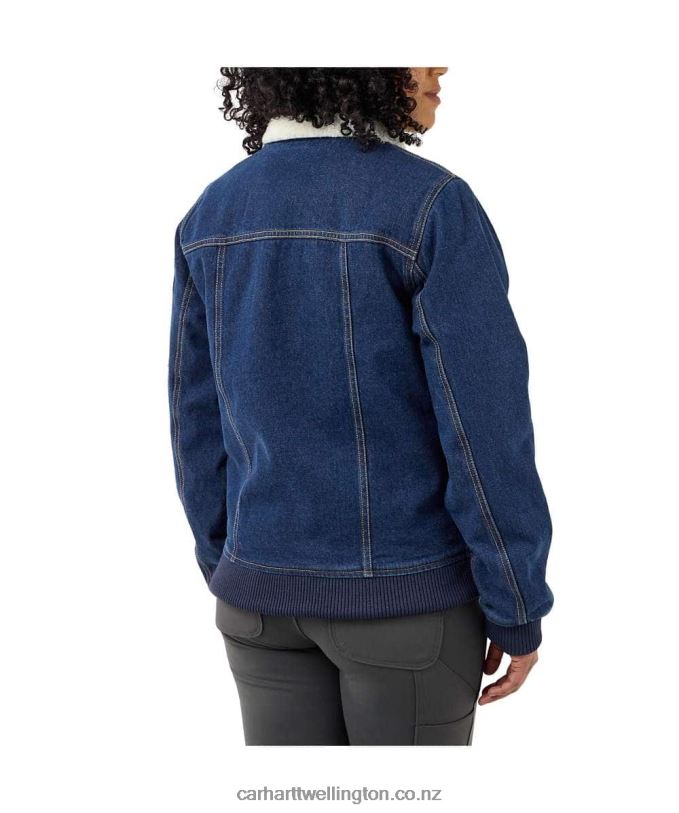 Women Rugged Flex Relaxed Fit Denim Sherpa-Lined Jacket Carhartt R6J0P187 Beech