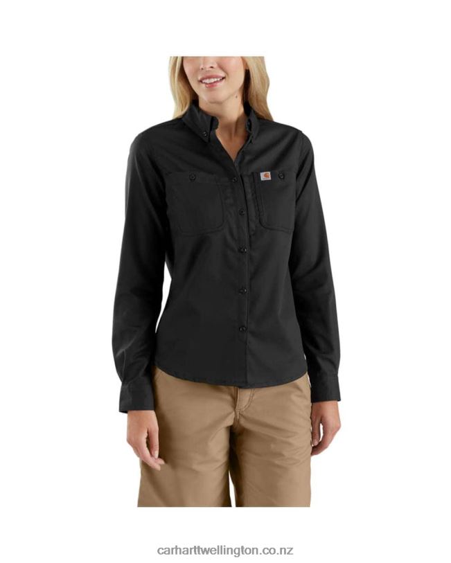 Women Rugged Professional Series Relaxed Fit Canvas Long Sleeve Work Shirt Carhartt R6J0P250 Black