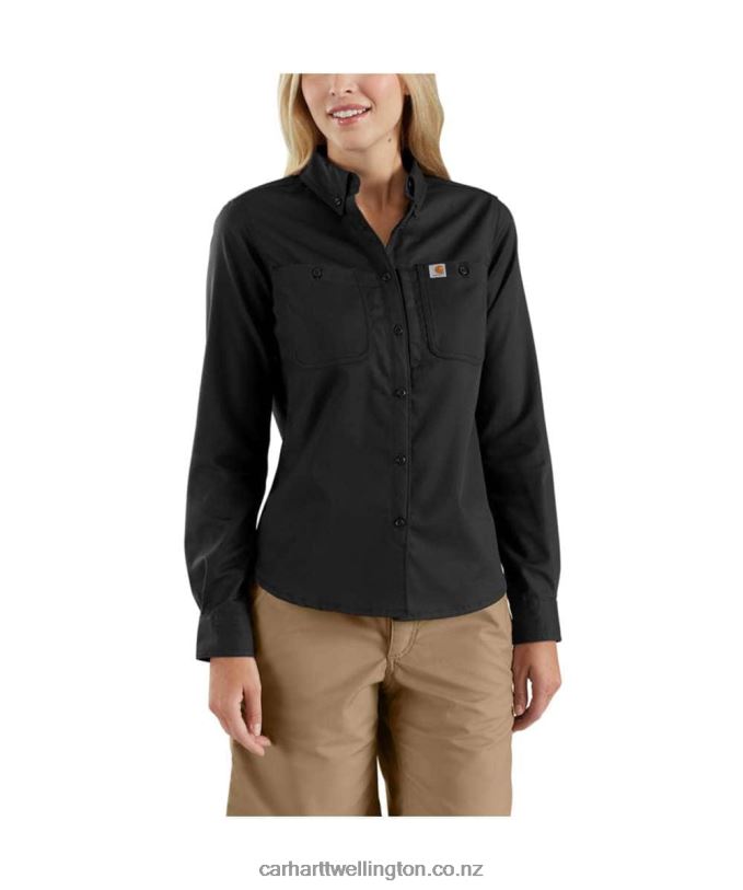 Women Rugged Professional Series Relaxed Fit Canvas Long Sleeve Work Shirt Carhartt R6J0P250 Black