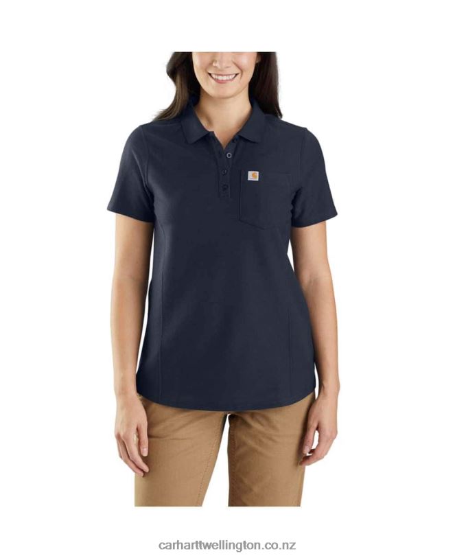 Women W Relaxed Fit Midweight Short-Sleeve Pocket Polo Carhartt R6J0P228 Navy