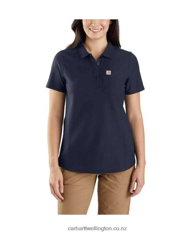 Women W Relaxed Fit Midweight Short-Sleeve Pocket Polo Carhartt R6J0P228 Navy