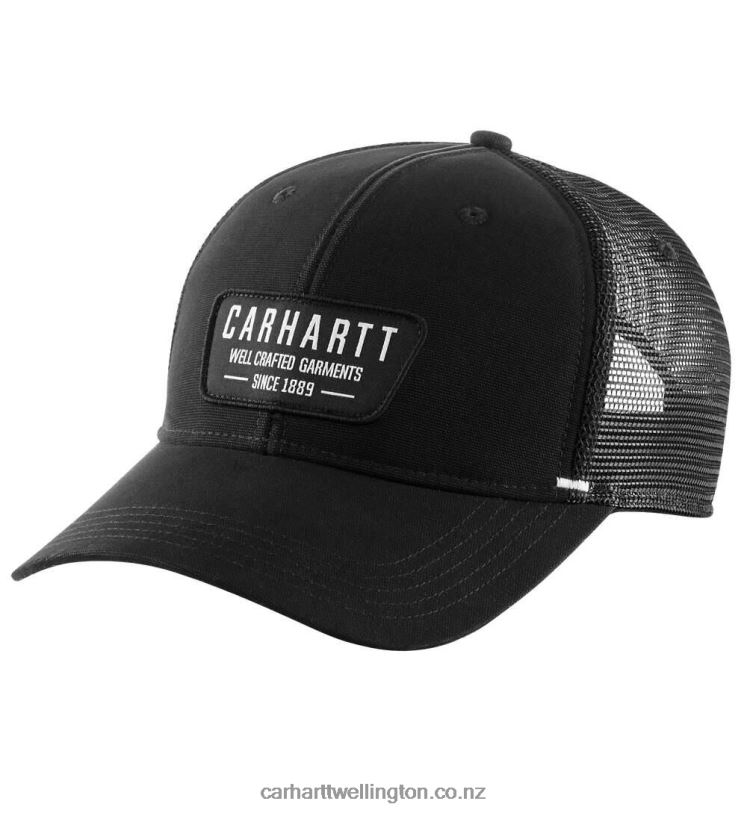 Men Canvas Mesh-Back Crafted Patch Cap Carhartt R6J0P90 Black