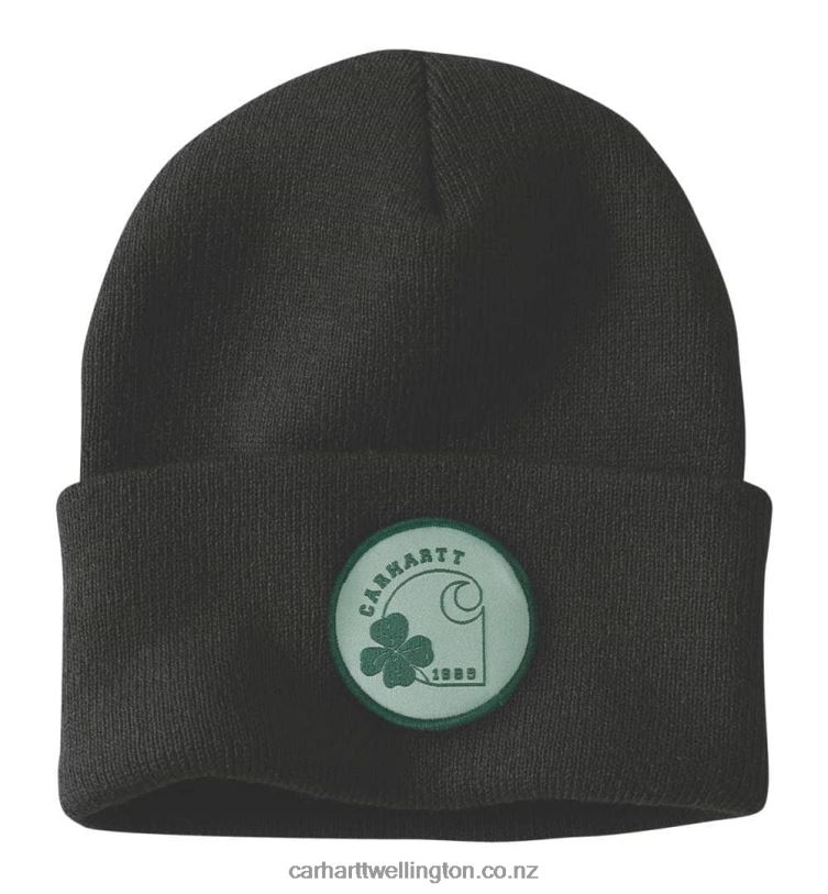 Men Knit Shamrock Patch Beanie Carhartt R6J0P81 Black