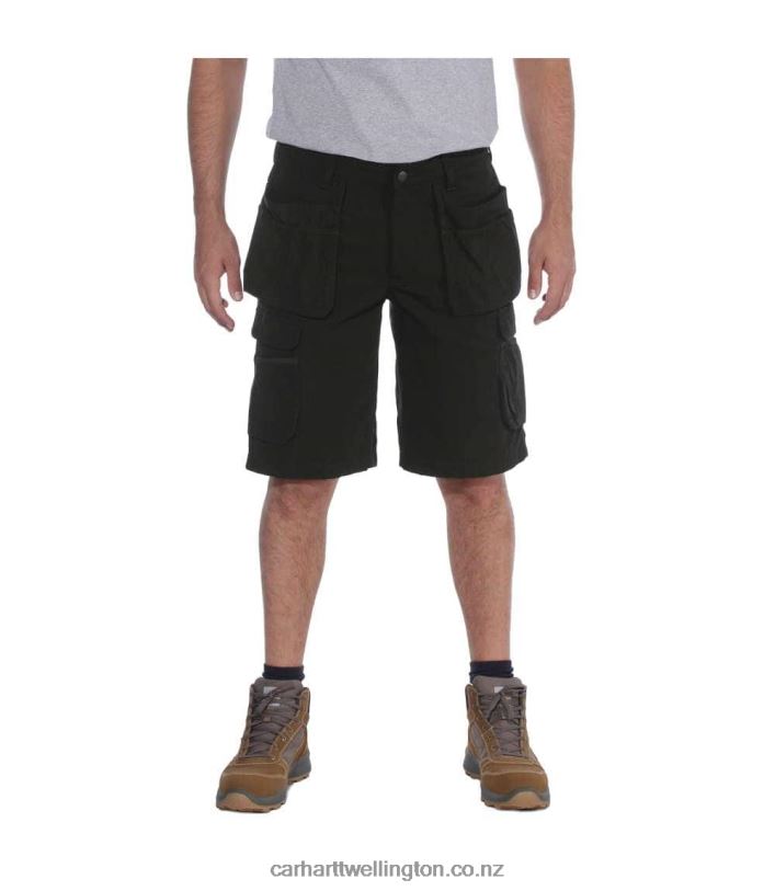 Men Rugged Flex Relaxed Fit Ripstop Cargo Multi Pkt Work Short Carhartt R6J0P151 Black