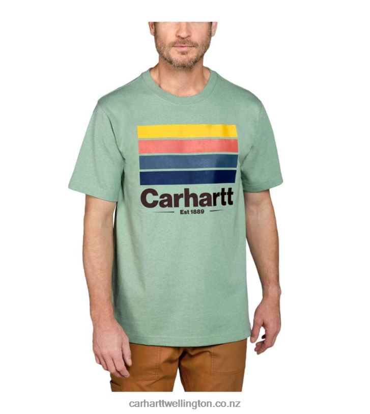 Men Relaxed Fit Heavyweight Short-Sleeve Line Graphic T-Shirt Carhartt R6J0P120 Jade Heather