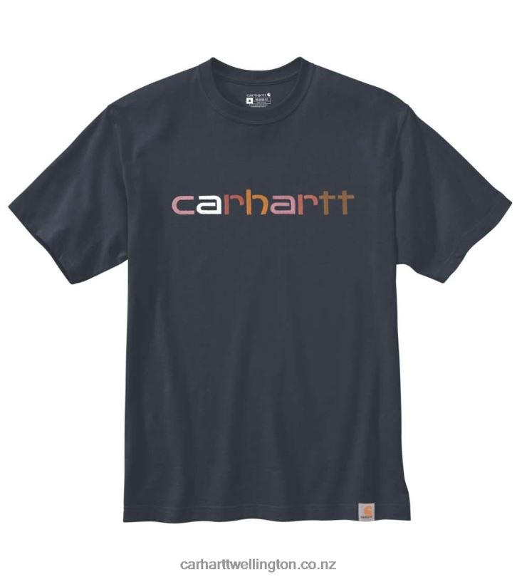 Men Relaxed Fit Heavyweight Short-Sleeve Logo Graphic T-Shirt Carhartt R6J0P121 Navy