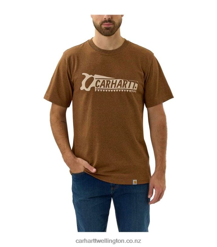Men Relaxed Fit Heavyweight Short-Sleeve Saw Graphic T-Shirt Carhartt R6J0P138 Carbon Heather